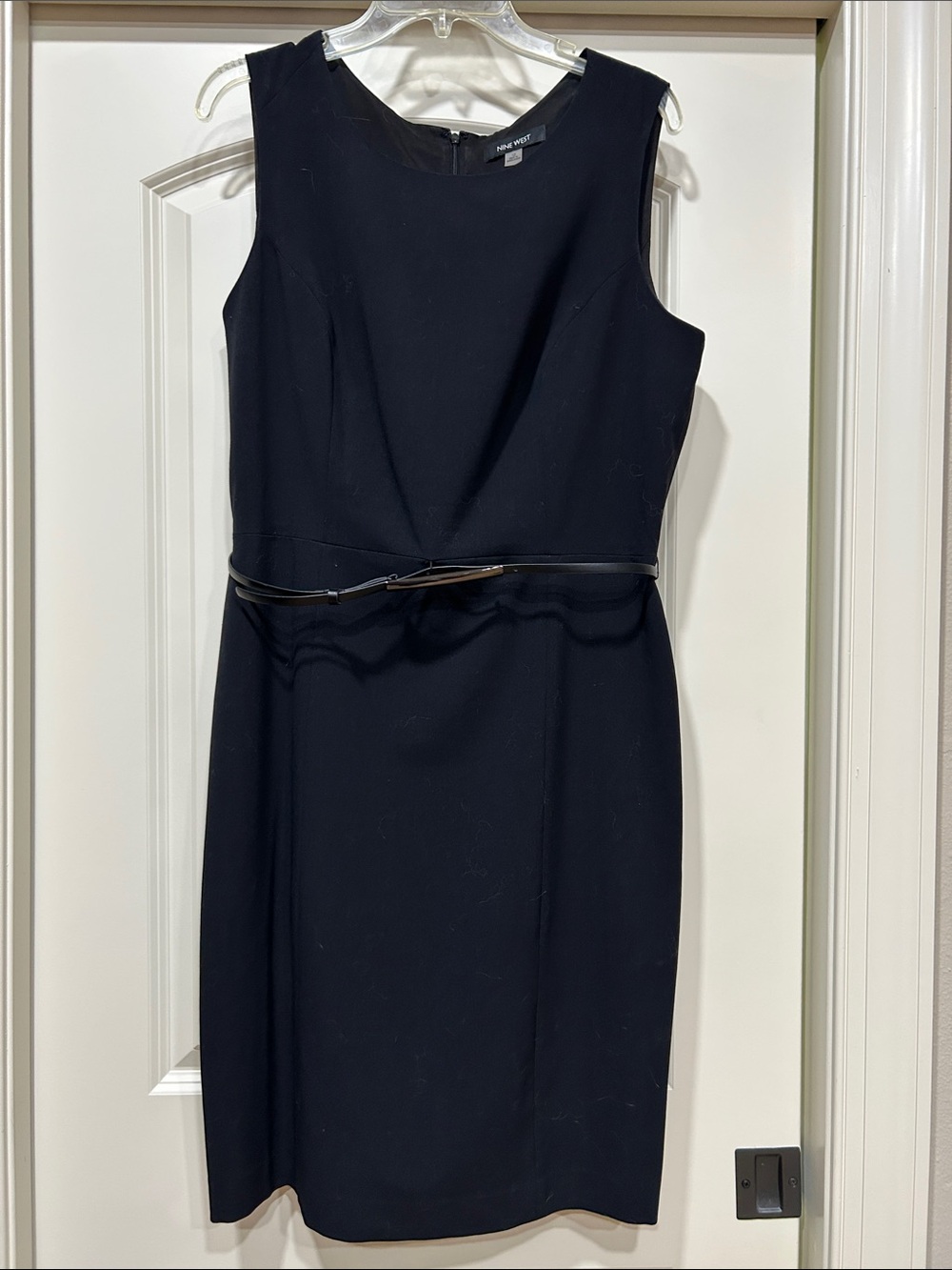 Nine West Black Sleeveless Sheath Dress with Slim Belt